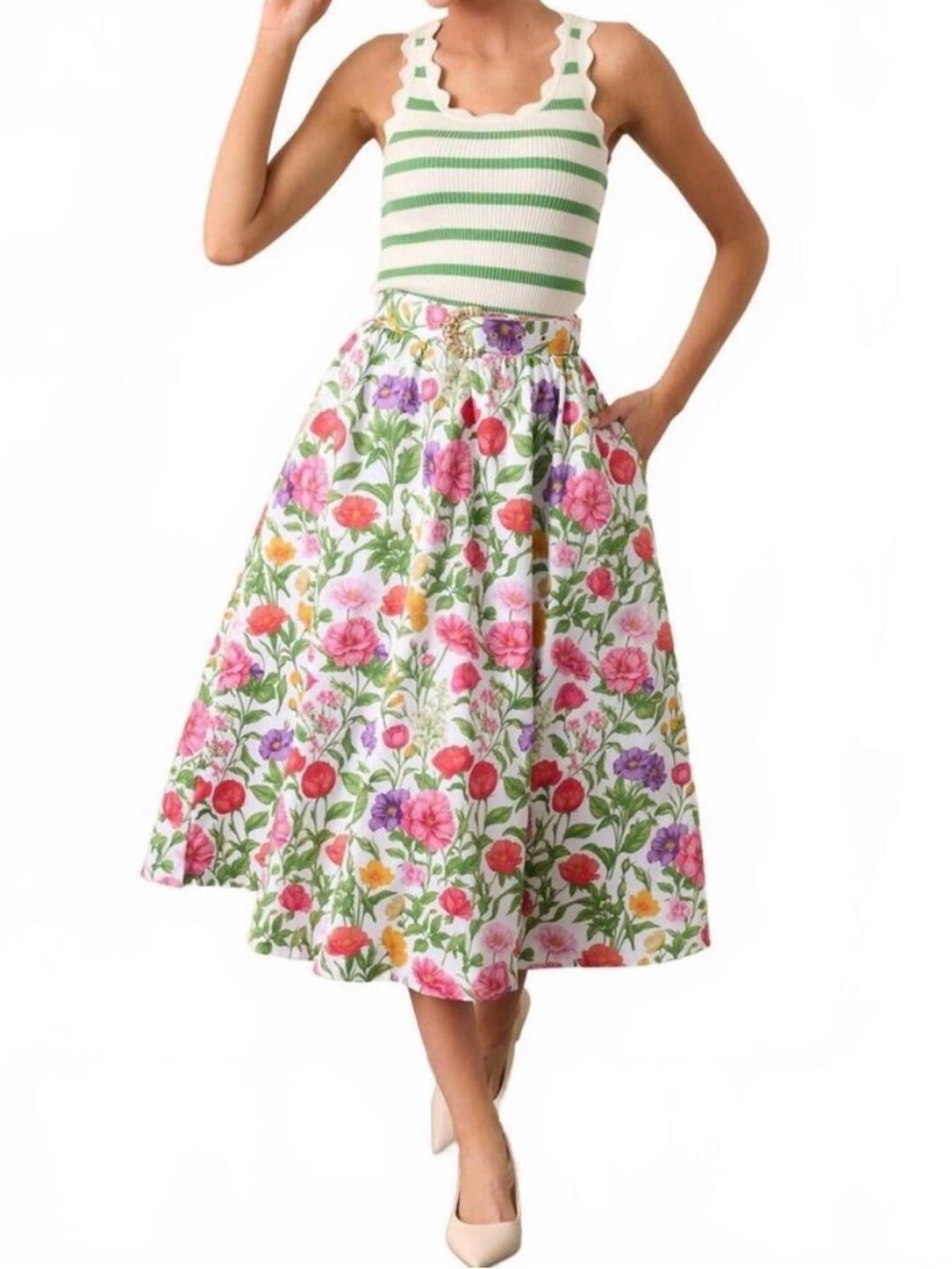 NEW PROSPERINA thena belted midi skirt in secret garden Small, NTW!
